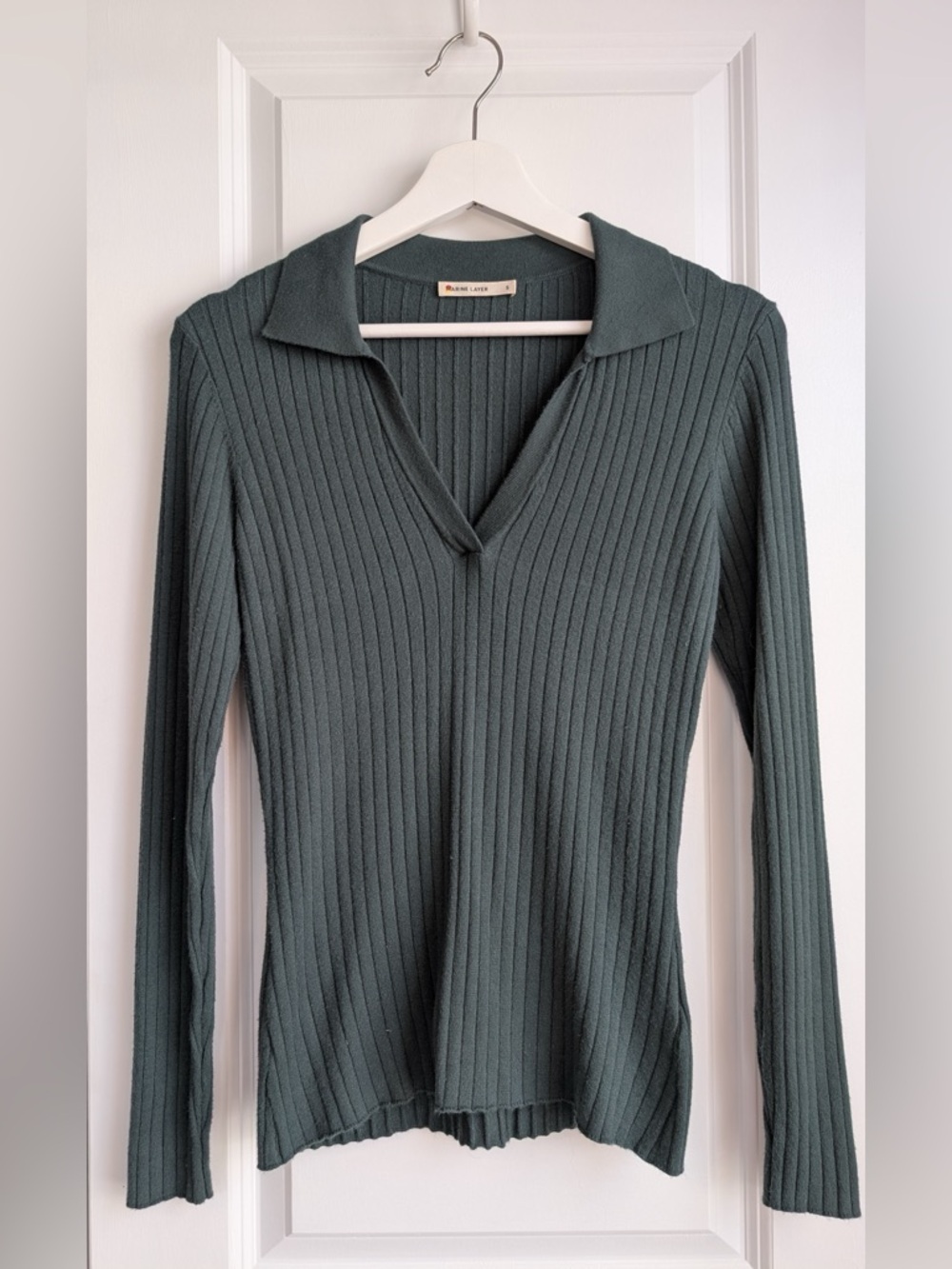 Marine Layer Deserae Ribbed Polo Sweater Women’s Pullover V-Neck Green Size S